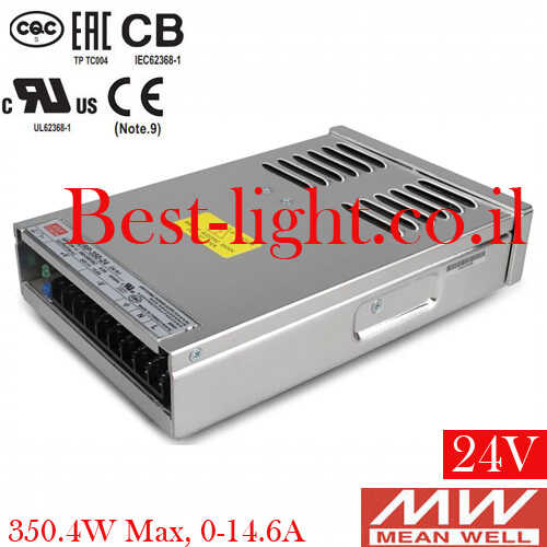 דרייבר רשת ללא מאוורר MeanWell 24V 14.6A 350W  דגם ERP-350-24